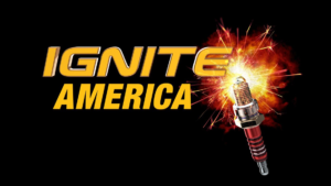 Ignite America wordings near a spark plug